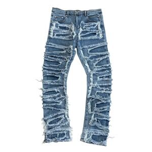 Unbranded Distressed Jeans Mens 32 Blue Shredded Frayed Streetwear Denim‎